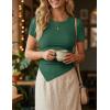 ZESICA Women’s Summer Going Out Ruched Tops 2026 Dressy Casual Short Sleeve Ribbed Asymmetrical Shirts(Green)