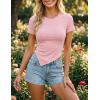 ZESICA Women’s Summer Going Out Ruched Tops 2026 Dressy Casual Short Sleeve Ribbed Asymmetrical Shirts(Pink)