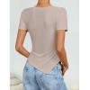 ZESICA Women’s Summer Going Out Ruched Tops 2026 Dressy Casual Short Sleeve Ribbed Asymmetrical Shirts(Sand)