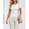 ZESICA Women’s Summer Going Out Ruched Tops 2026 Dressy Casual Short Sleeve Ribbed Asymmetrical Shirts(White)