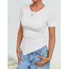 ZESICA Women’s Summer Going Out Ruched Tops 2026 Dressy Casual Short Sleeve Ribbed Asymmetrical Shirts(White)