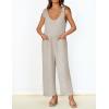 ZESICA Women’s Summer Loose Sleeveless Jumpsuits Linen Adjustable Straps Oversized Wide Leg Long Overall Rompers with Pockets(Apricot)