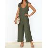 ZESICA Women’s Summer Loose Sleeveless Jumpsuits Linen Adjustable Straps Oversized Wide Leg Long Overall Rompers with Pockets(Army Green)