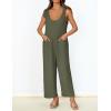 ZESICA Women’s Summer Loose Sleeveless Jumpsuits Linen Adjustable Straps Oversized Wide Leg Long Overall Rompers with Pockets(Army Green)
