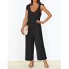 ZESICA Women’s Summer Loose Sleeveless Jumpsuits Linen Adjustable Straps Oversized Wide Leg Long Overall Rompers with Pockets(Black)