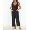 ZESICA Women’s Summer Loose Sleeveless Jumpsuits Linen Adjustable Straps Oversized Wide Leg Long Overall Rompers with Pockets(Black)