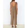 ZESICA Women’s Summer Loose Sleeveless Jumpsuits Linen Adjustable Straps Oversized Wide Leg Long Overall Rompers with Pockets(Khaki)