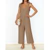 ZESICA Women’s Summer Loose Sleeveless Jumpsuits Linen Adjustable Straps Oversized Wide Leg Long Overall Rompers with Pockets(Khaki)
