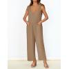 ZESICA Women’s Summer Loose Sleeveless Jumpsuits Linen Adjustable Straps Oversized Wide Leg Long Overall Rompers with Pockets(Khaki)