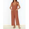 ZESICA Women’s Summer Loose Sleeveless Jumpsuits Linen Adjustable Straps Oversized Wide Leg Long Overall Rompers with Pockets(Rust)