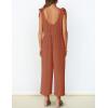 ZESICA Women’s Summer Loose Sleeveless Jumpsuits Linen Adjustable Straps Oversized Wide Leg Long Overall Rompers with Pockets(Rust)