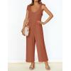 ZESICA Women’s Summer Loose Sleeveless Jumpsuits Linen Adjustable Straps Oversized Wide Leg Long Overall Rompers with Pockets(Rust)