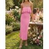 ZESICA Womens Summer Off Shoulder Bodycon Midi Dress 2026 Spring Strapless Ruffle Knit Split Cocktail Party Long Dresses(Pink)