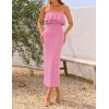ZESICA Womens Summer Off Shoulder Bodycon Midi Dress 2026 Spring Strapless Ruffle Knit Split Cocktail Party Long Dresses(Pink)