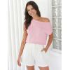ZESICA Women’s Summer Off Shoulder Floral Sweaters 2026 Cap Sleeve Loose Knit Cute Pullover Tops Trendy Clothes(Pink)