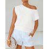 ZESICA Women’s Summer Off Shoulder Floral Sweaters 2026 Cap Sleeve Loose Knit Cute Pullover Tops Trendy Clothes(White)