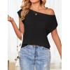 ZESICA Women’s Summer Off The Shoulder Knit Tops 2026 Casual Short Sleeve Oversized Shirt(Black)