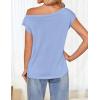ZESICA Women’s Summer Off The Shoulder Knit Tops 2026 Casual Short Sleeve Oversized Shirt(Blue)