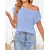 ZESICA Women’s Summer Off The Shoulder Knit Tops 2026 Casual Short Sleeve Oversized Shirt(Blue)