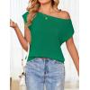 ZESICA Women’s Summer Off The Shoulder Knit Tops 2026 Casual Short Sleeve Oversized Shirt(Green)