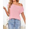 ZESICA Women’s Summer Off The Shoulder Knit Tops 2026 Casual Short Sleeve Oversized Shirt(Pink)