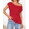 ZESICA Women’s Summer Off The Shoulder Knit Tops 2026 Casual Short Sleeve Oversized Shirt(Red)