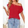 ZESICA Women’s Summer Off The Shoulder Knit Tops 2026 Casual Short Sleeve Oversized Shirt(Red)
