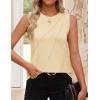 ZESICA Women’s Summer Pleated Tank Top Sleeveless Crewneck Business Casual Loose Tops Shirts 2026 Fashion Clothes Outfits(Apricot)
