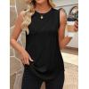 ZESICA Women’s Summer Pleated Tank Top Sleeveless Crewneck Business Casual Loose Tops Shirts 2026 Fashion Clothes Outfits(Black)