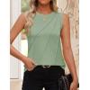 ZESICA Women’s Summer Pleated Tank Top Sleeveless Crewneck Business Casual Loose Tops Shirts 2026 Fashion Clothes Outfits(Lightgreen)