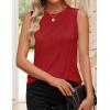 ZESICA Women’s Summer Pleated Tank Top Sleeveless Crewneck Business Casual Loose Tops Shirts 2026 Fashion Clothes Outfits(Red)