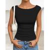 ZESICA Women’s Summer Ruched Trendy Tank Top 2026 Cap Sleeve Boat Neck Slim Fit Spring Tops Going Out Tee Shirts Fashion(Black)