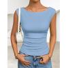 ZESICA Women’s Summer Ruched Trendy Tank Top 2026 Cap Sleeve Boat Neck Slim Fit Spring Tops Going Out Tee Shirts Fashion(Blue)