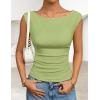 ZESICA Women’s Summer Ruched Trendy Tank Top 2026 Cap Sleeve Boat Neck Slim Fit Spring Tops Going Out Tee Shirts Fashion(Grassgreen)