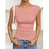 ZESICA Women’s Summer Ruched Trendy Tank Top 2026 Cap Sleeve Boat Neck Slim Fit Spring Tops Going Out Tee Shirts Fashion(Pink)