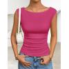 ZESICA Women’s Summer Ruched Trendy Tank Top 2026 Cap Sleeve Boat Neck Slim Fit Spring Tops Going Out Tee Shirts Fashion(Rose)