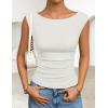 ZESICA Women’s Summer Ruched Trendy Tank Top 2026 Cap Sleeve Boat Neck Slim Fit Spring Tops Going Out Tee Shirts Fashion(White)