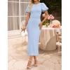 ZESICA Women’s Summer Short Sleeve Bodycon Midi Dress 2026 Spring Elegant Formal Wedding Guest Cocktail Party Dresses(Blue)