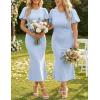 ZESICA Women’s Summer Short Sleeve Bodycon Midi Dress 2026 Spring Elegant Formal Wedding Guest Cocktail Party Dresses(Blue)
