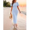 ZESICA Women’s Summer Short Sleeve Bodycon Midi Dress 2026 Spring Elegant Formal Wedding Guest Cocktail Party Dresses(Blue)