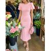 ZESICA Women’s Summer Short Sleeve Bodycon Midi Dress 2026 Spring Elegant Formal Wedding Guest Cocktail Party Dresses(Pink)