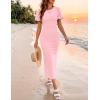 ZESICA Women’s Summer Short Sleeve Bodycon Midi Dress 2026 Spring Elegant Formal Wedding Guest Cocktail Party Dresses(Pink)
