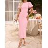 ZESICA Women’s Summer Short Sleeve Bodycon Midi Dress 2026 Spring Elegant Formal Wedding Guest Cocktail Party Dresses(Pink)