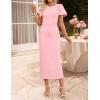 ZESICA Women’s Summer Short Sleeve Bodycon Midi Dress 2026 Spring Elegant Formal Wedding Guest Cocktail Party Dresses(Pink)