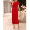 ZESICA Women’s Summer Short Sleeve Bodycon Midi Dress 2026 Spring Elegant Formal Wedding Guest Cocktail Party Dresses(Red)