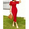ZESICA Women’s Summer Short Sleeve Bodycon Midi Dress 2026 Spring Elegant Formal Wedding Guest Cocktail Party Dresses(Red)
