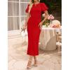 ZESICA Women’s Summer Short Sleeve Bodycon Midi Dress 2026 Spring Elegant Formal Wedding Guest Cocktail Party Dresses(Red)
