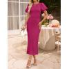 ZESICA Women’s Summer Short Sleeve Bodycon Midi Dress 2026 Spring Elegant Formal Wedding Guest Cocktail Party Dresses(Rose)