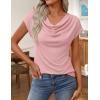 ZESICA Women’s Summer Short Sleeve Business Casual Tops 2026 Cowl Neck Knit Shirts Spring Work Dressy Blouses(Pink)