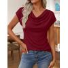 ZESICA Women’s Summer Short Sleeve Business Casual Tops 2026 Cowl Neck Knit Shirts Spring Work Dressy Blouses(Wine)